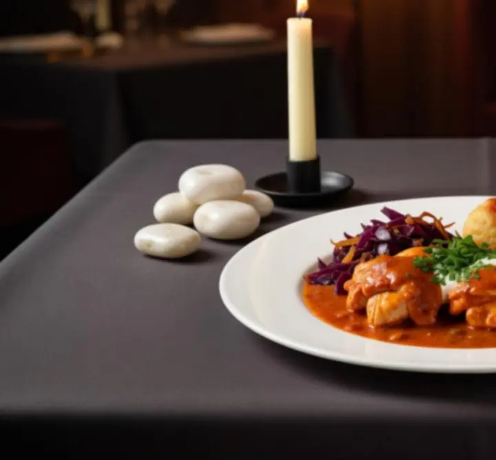 Gourmet fogás elegáns tálalással egy asztalon