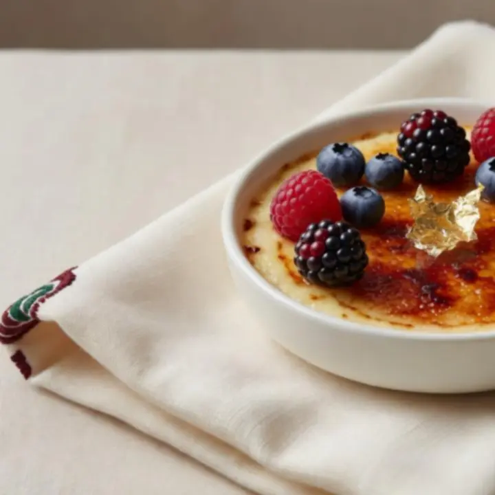 Aranyló crème brûlée és elegáns desszertválogatás